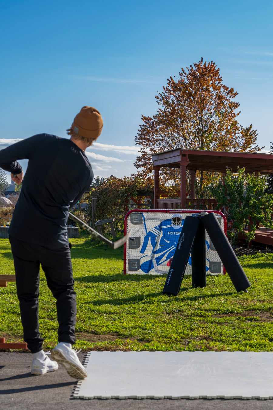 Hockey player training at home with Potent Hockey gear